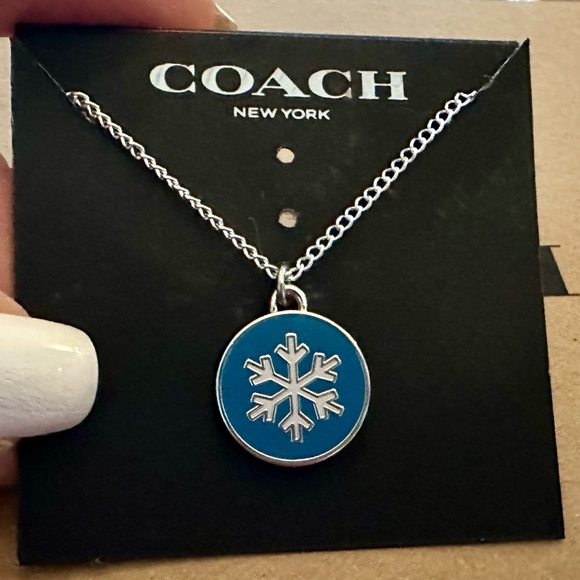 Coach Blue & White Enamel Snowflake Pendant .925 Sterling Silver Necklace - Picture 1 of 6